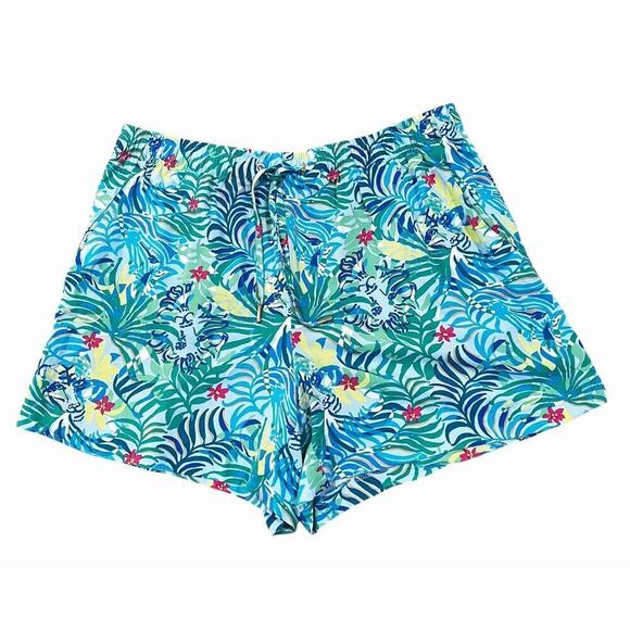 Lilly Pulitzer Pants - LILLY PULITZER Katia Shorts Blue Green Tropical print Pull On Style Size L